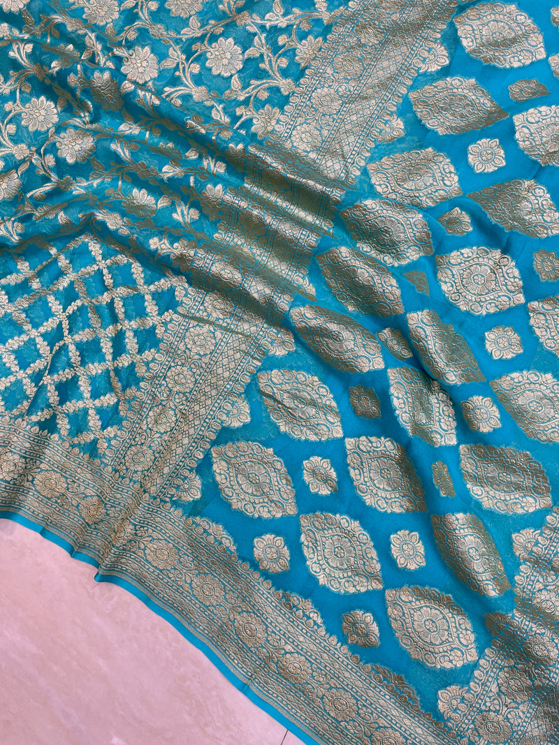 Khaddi Georgette Banarasi Saree - Gold zari - The Handlooms