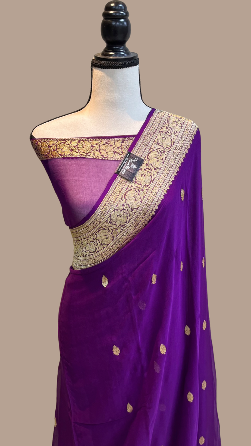 Pure Georgette Banarasi Saree - Gold zari - The Handlooms