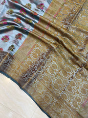 Pure Dupion Silk Banarasi Saree - Antique Zari - The Handlooms
