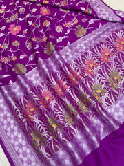 Tussar Georgette Handloom Banarasi Saree - All over Jaal Work with meenakari - The Handlooms