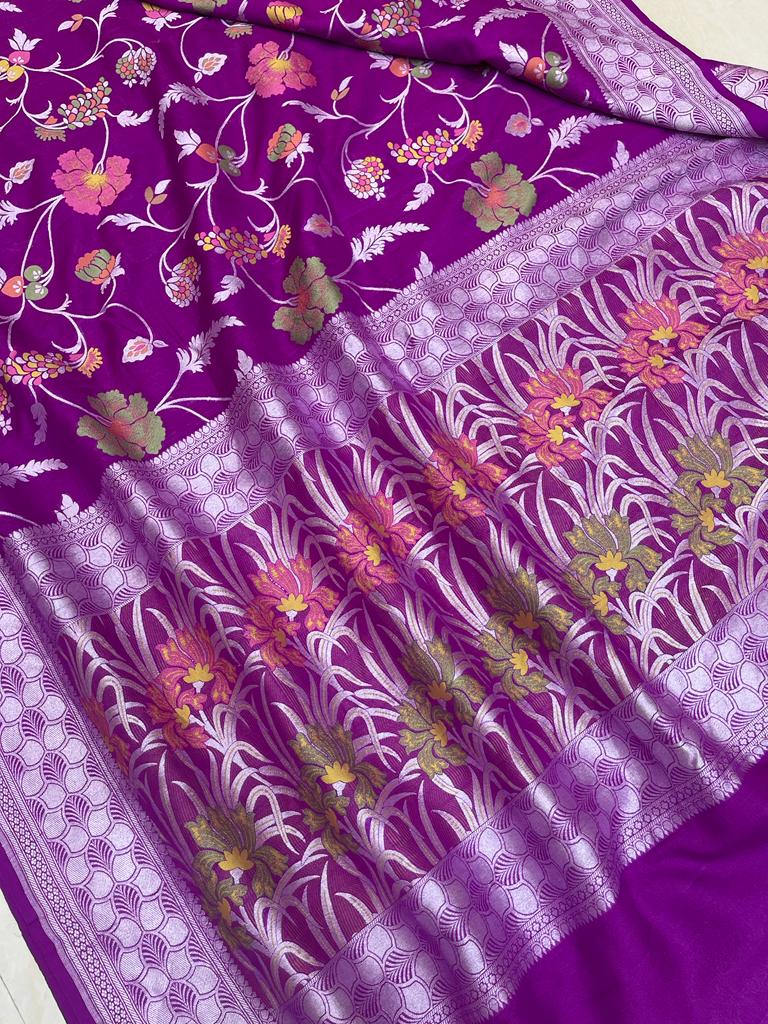 Tussar Georgette Handloom Banarasi Saree - All over Jaal Work with meenakari - The Handlooms