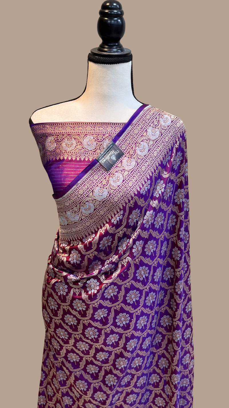 Pure Katan Silk Banarasi Handloom Saree - All over Sona Roopa Jaal work - The Handlooms