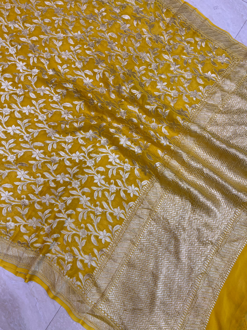 Pure Khaddi Georgette Dupatta - water zari - The Handlooms