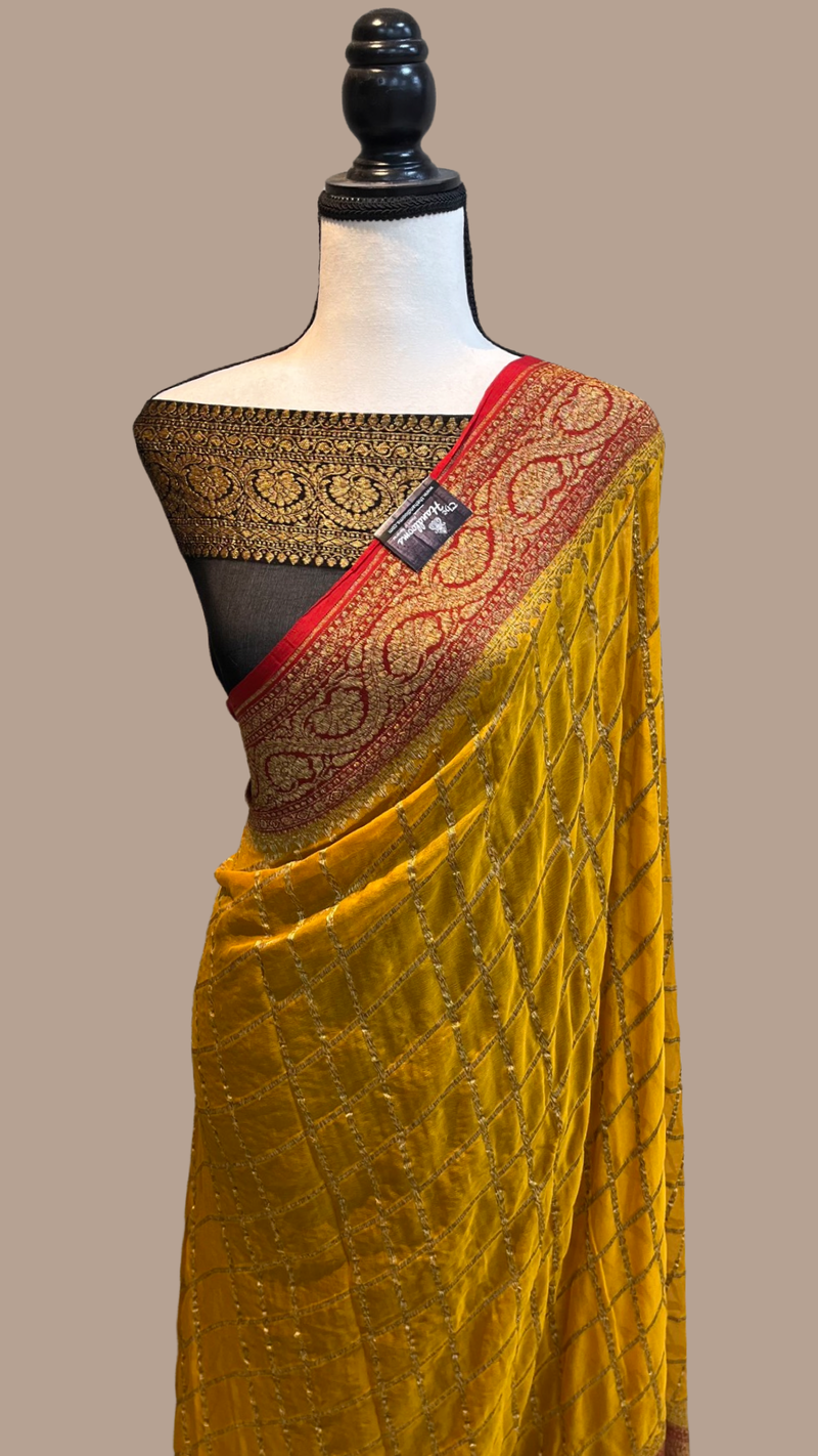 Khaddi Georgette Banarasi Saree -  Antique zari - The Handlooms