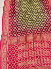 Dual Shade Pure Georgette Banarasi Bandhej Handloom Saree - The Handlooms