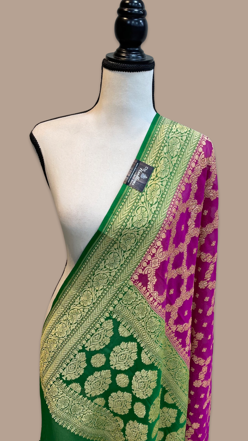 Pure Khaddi Georgette Dupatta - gold zari - The Handlooms