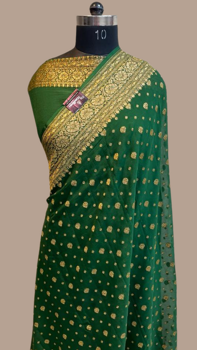 Green Khaddi Georgette Banarasi Saree -  Antique zari