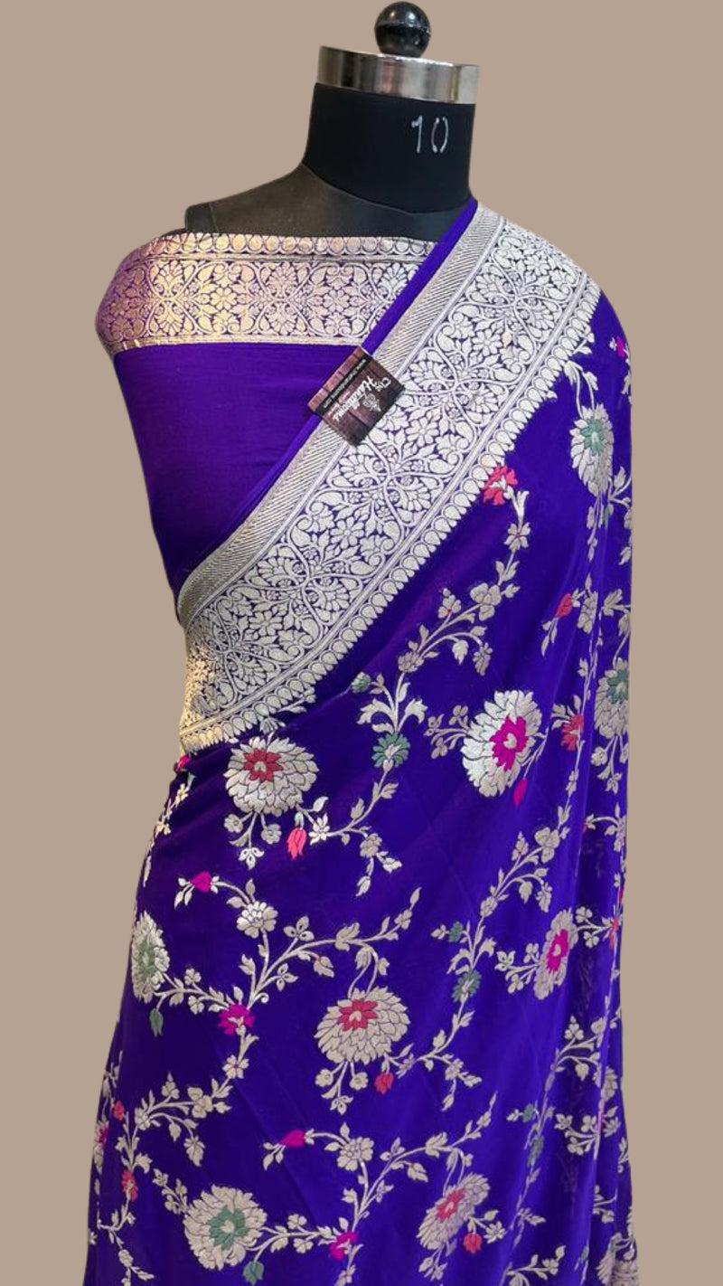 Khaddi Georgette Handloom Banarasi Saree - All over Jaal Work with meenakari - The Handlooms