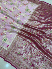 Khaddi Georgette Handloom Banarasi Saree - All over Jaal Work with meenakari - The Handlooms
