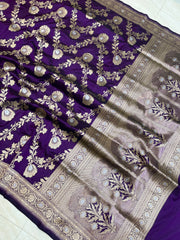 Pure Katan Silk Banarasi Handloom Saree - All over Jaal work - The Handlooms
