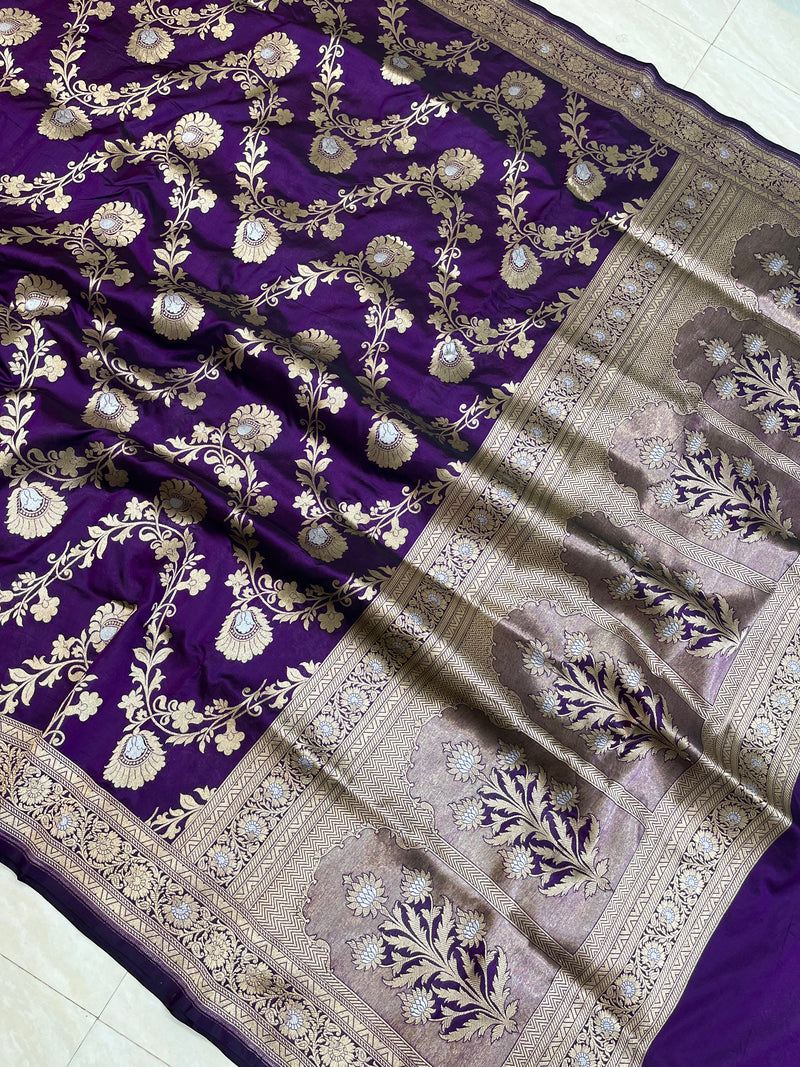 Pure Katan Silk Banarasi Handloom Saree - All over Jaal work - The Handlooms