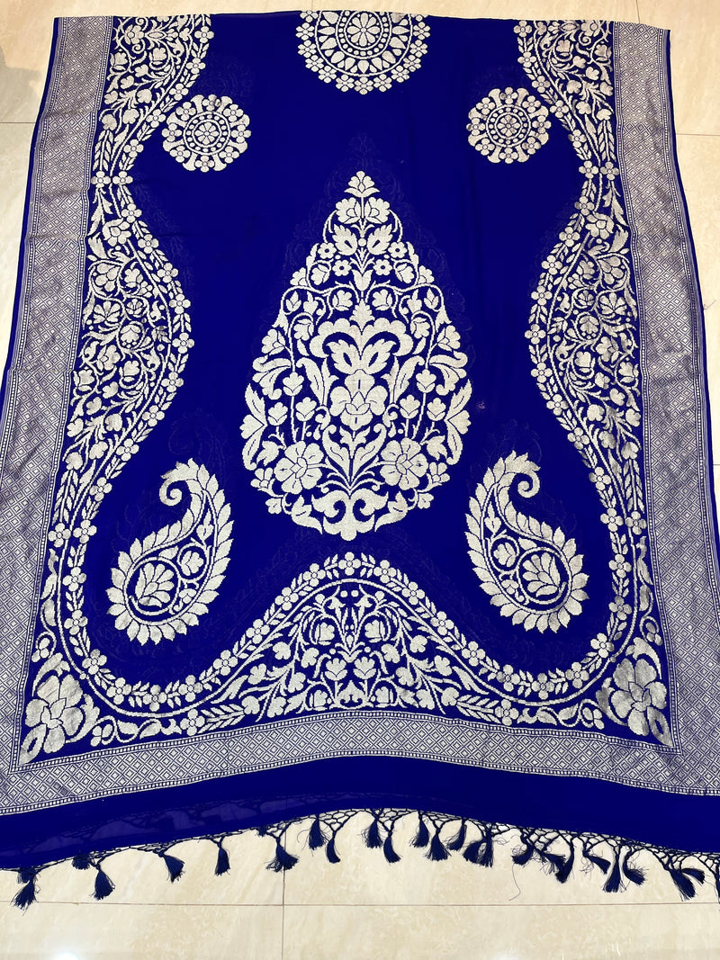 Pure Khaddi Georgette Dupatta - water zari - The Handlooms