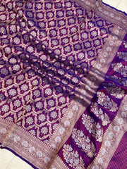 Pure Katan Silk Banarasi Handloom Saree - All over Sona Roopa Jaal work - The Handlooms