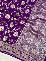 Khaddi Georgette Handloom Banarasi Saree - All over Jaal Work with meenakari - The Handlooms