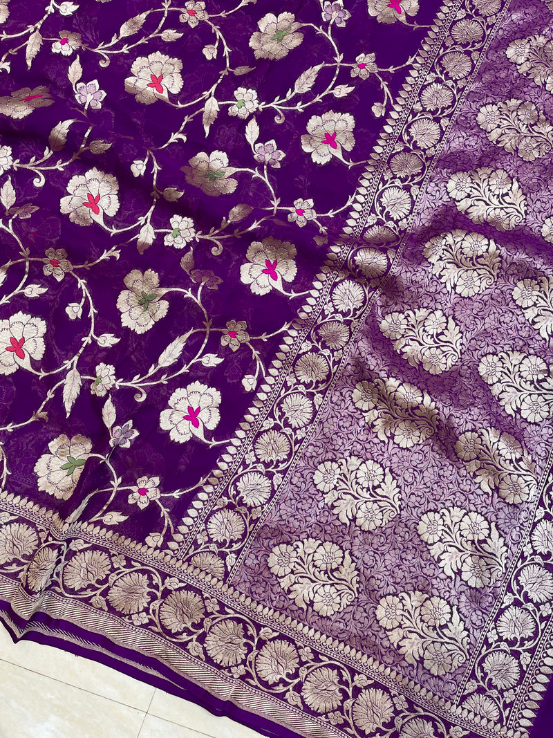 Khaddi Georgette Handloom Banarasi Saree - All over Jaal Work with meenakari - The Handlooms