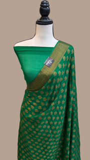 Green Pure Chiffon Khaddi Banarasi Saree - The Handlooms