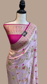 Khaddi Georgette Handloom Banarasi Saree - All over Jaal Work with meenakari - The Handlooms
