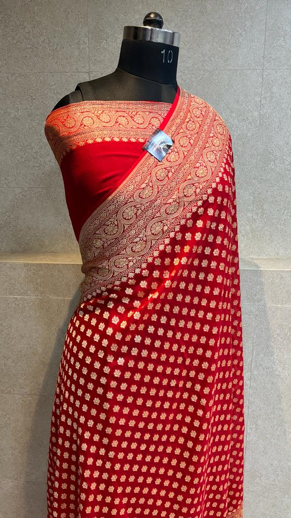 Khaddi Georgette Banarasi Saree -  Gold zari - The Handlooms