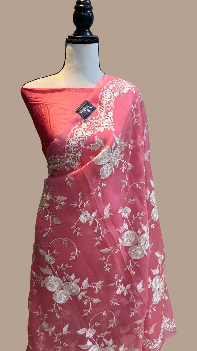 Pure organza Chikankari Handloom Banarasi Saree - The Handlooms