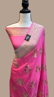 Khaddi Georgette Handloom Banarasi Saree - All Over Jaal Work with meenakari - The Handlooms