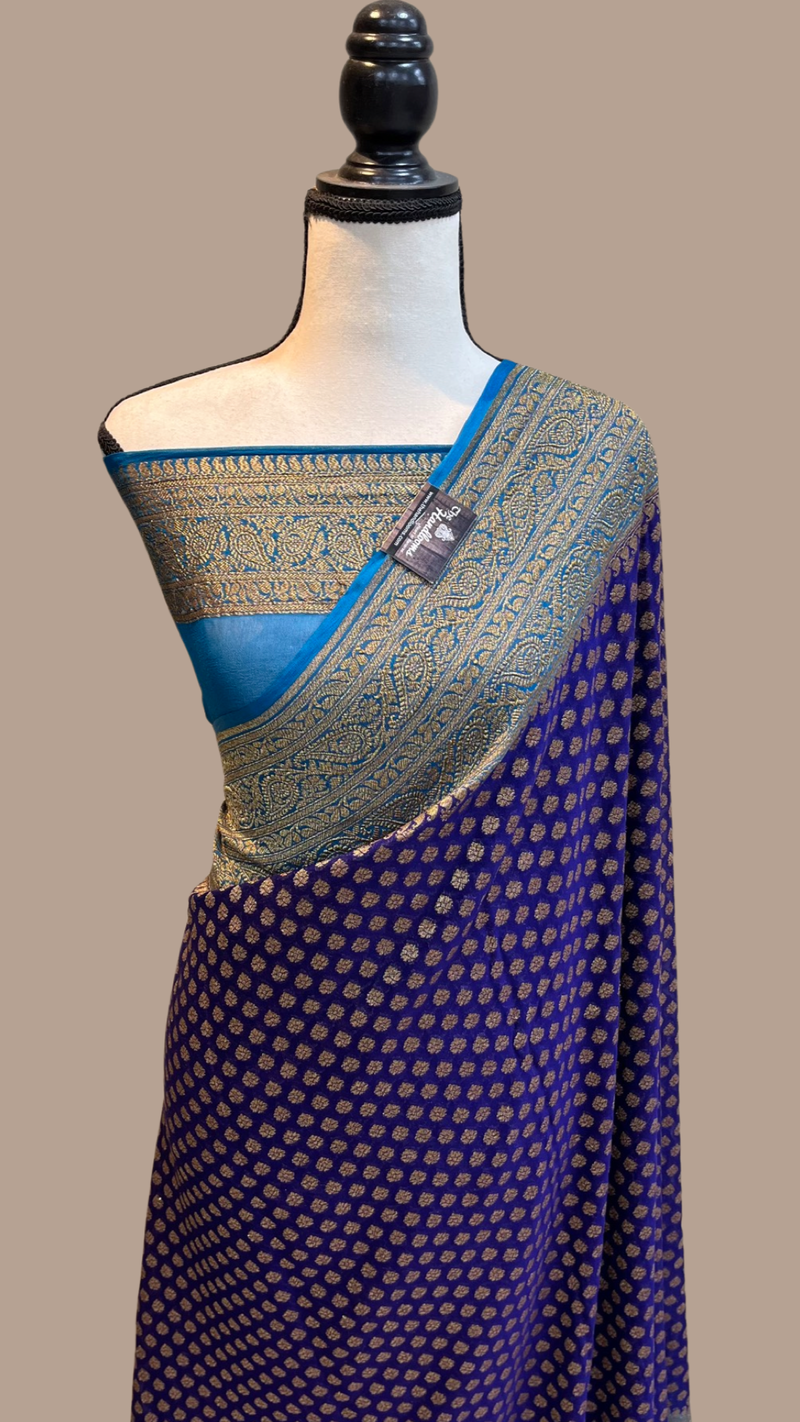 Khaddi Georgette Banarasi Saree -  Antique zari - The Handlooms