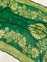 Pure Georgette Banarasi Bandhej Handloom Saree - The Handlooms