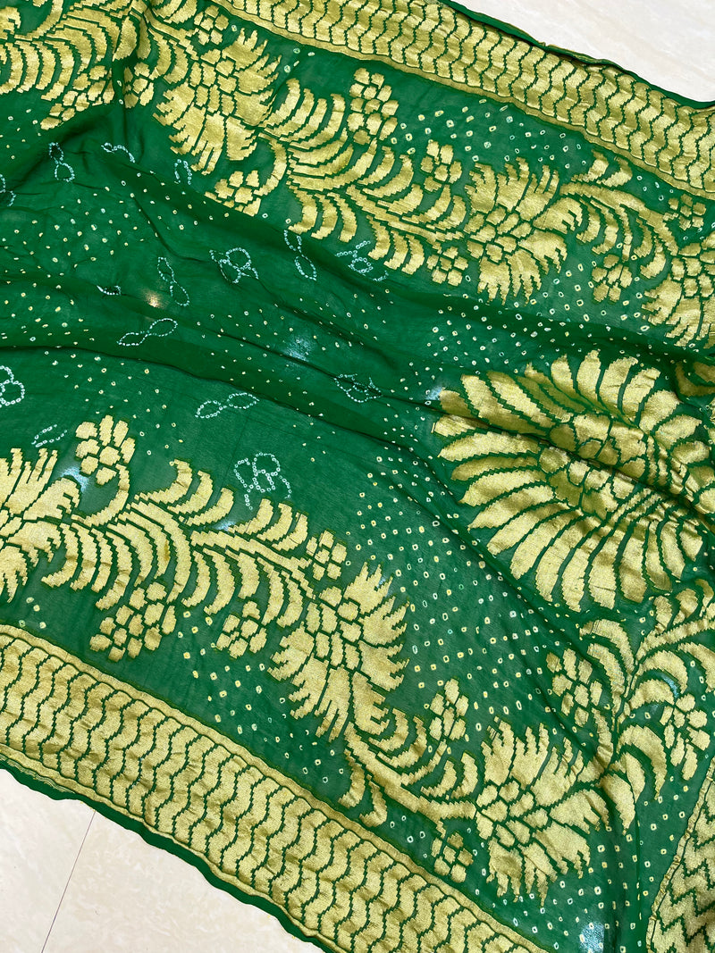 Pure Georgette Banarasi Bandhej Handloom Saree - The Handlooms