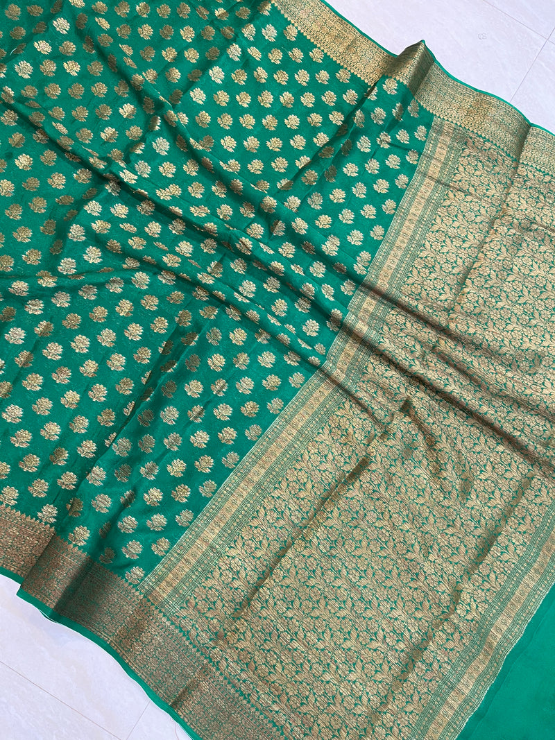 Green Pure Chiffon Khaddi Banarasi Saree - The Handlooms