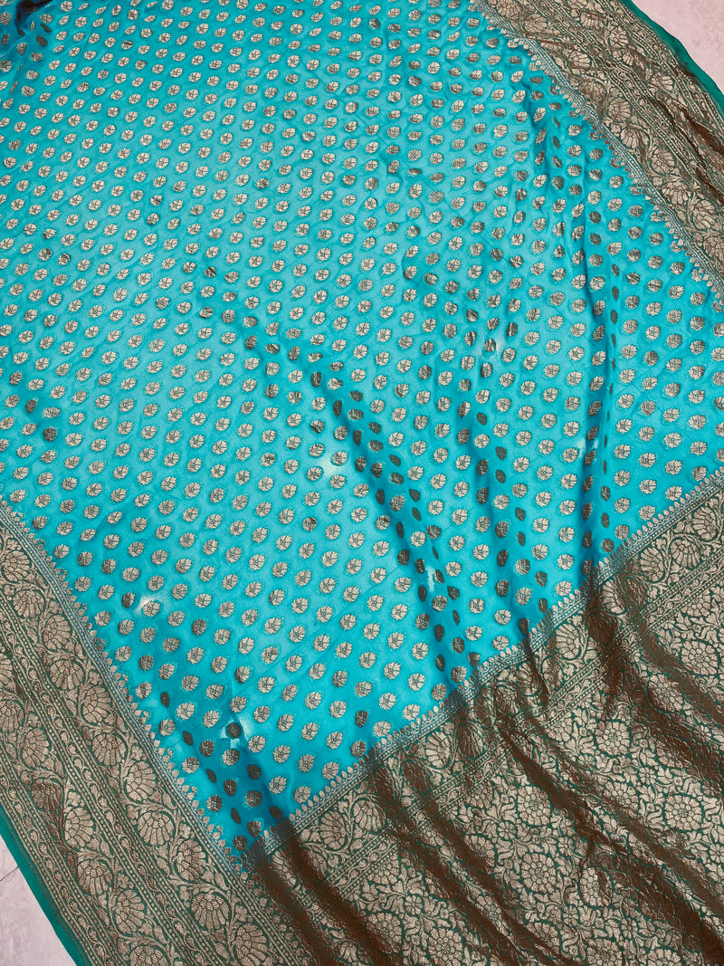 Khaddi Georgette Handloom Banarasi Saree - Gold Zari - The Handlooms