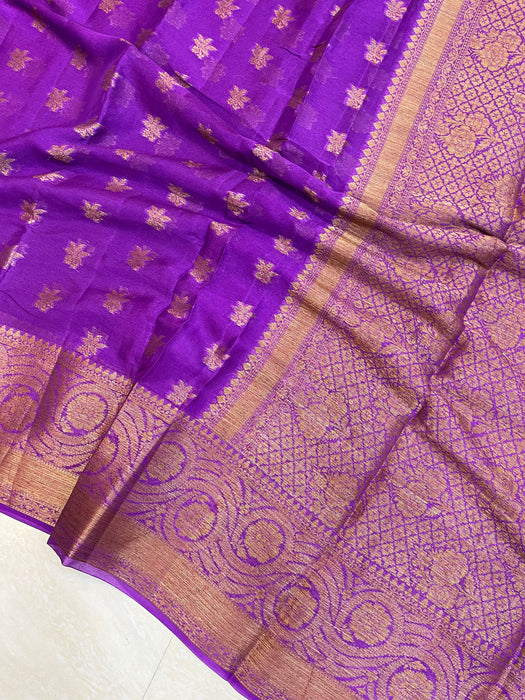 Purple Pure Chiffon Khaddi Banarasi Saree - The Handlooms