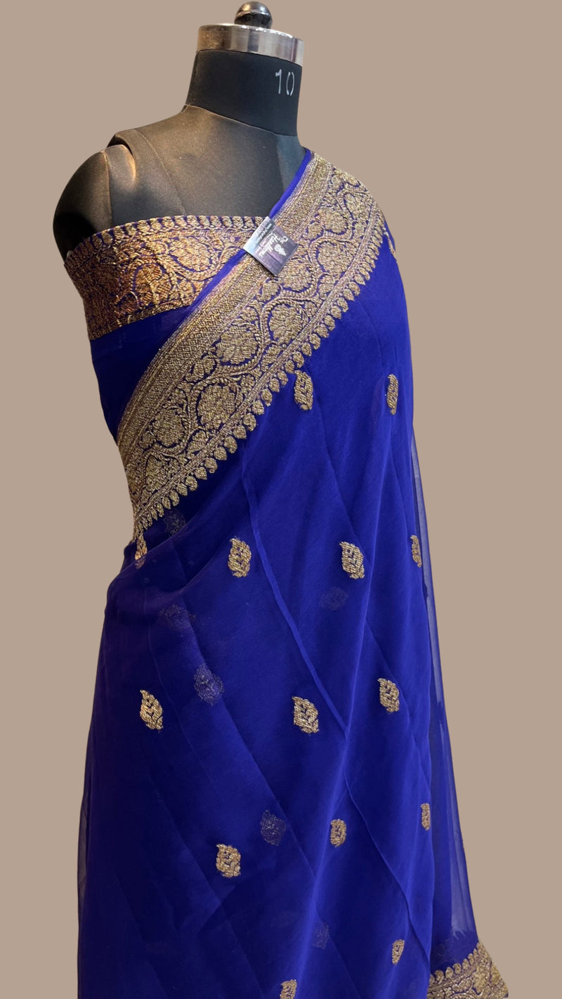 Pure Georgette Banarasi Saree - Antique Zari - The Handlooms