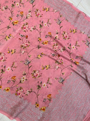 Pure Georgette  Digital Print with Chikankari Handloom Banarasi Saree - The Handlooms