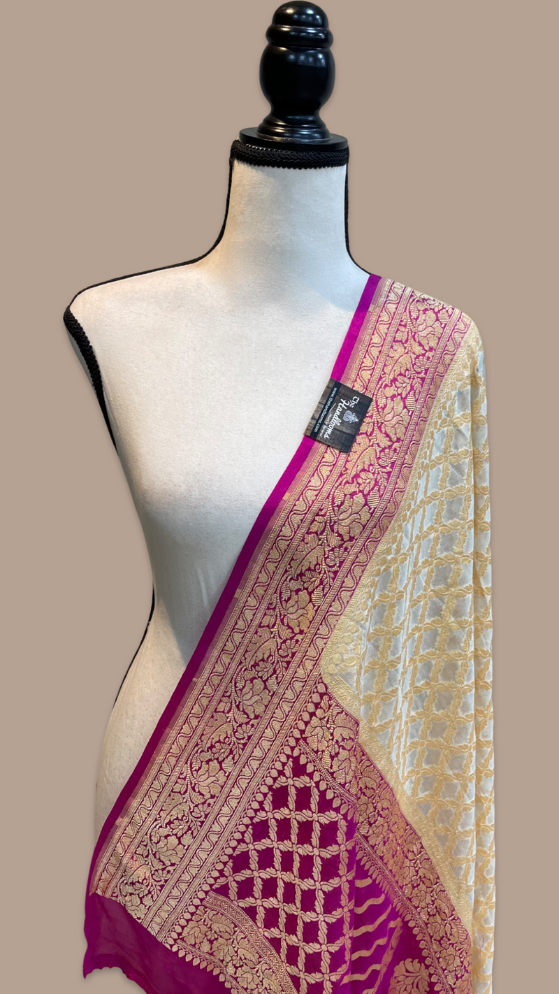 Pure Khaddi Georgette Dupatta - gold zari - The Handlooms