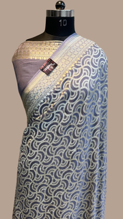 Grey Khaddi Georgette Handloom Banarasi Saree - The Handlooms