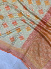 Khaddi Georgette Handloom Banarasi Saree - Gold Zari - The Handlooms