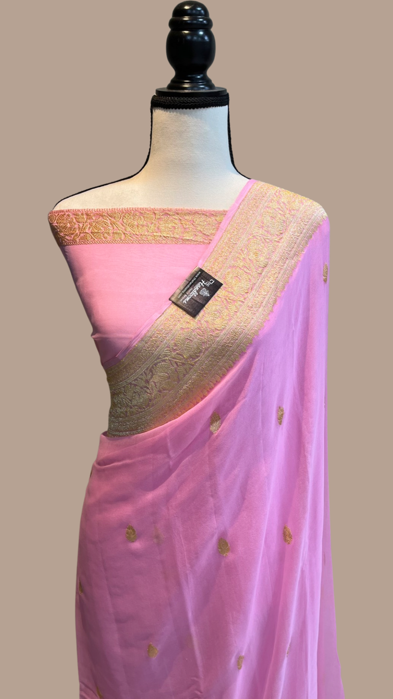 Pure Georgette Banarasi Saree - Gold zari - The Handlooms