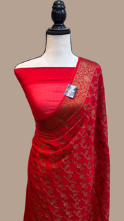 Red Pure Chiffon Khaddi Banarasi Saree - The Handlooms