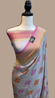 Khaddi Georgette Handloom Banarasi Saree - Gold Zari - The Handlooms