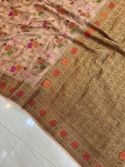 Beige Pure Chiffon Khaddi Banarasi Saree - The Handlooms