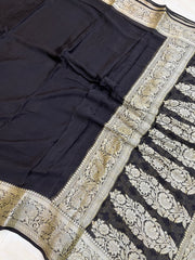 Black Pure Chiffon Khaddi Banarasi Saree - The Handlooms