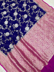 Khaddi Georgette Handloom Banarasi Saree - All over sona roopa Jaal Work - The Handlooms