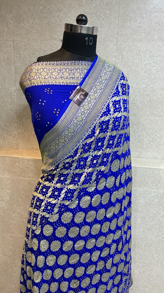 Pure Georgette Banarasi Bandhej Handloom Saree - The Handlooms