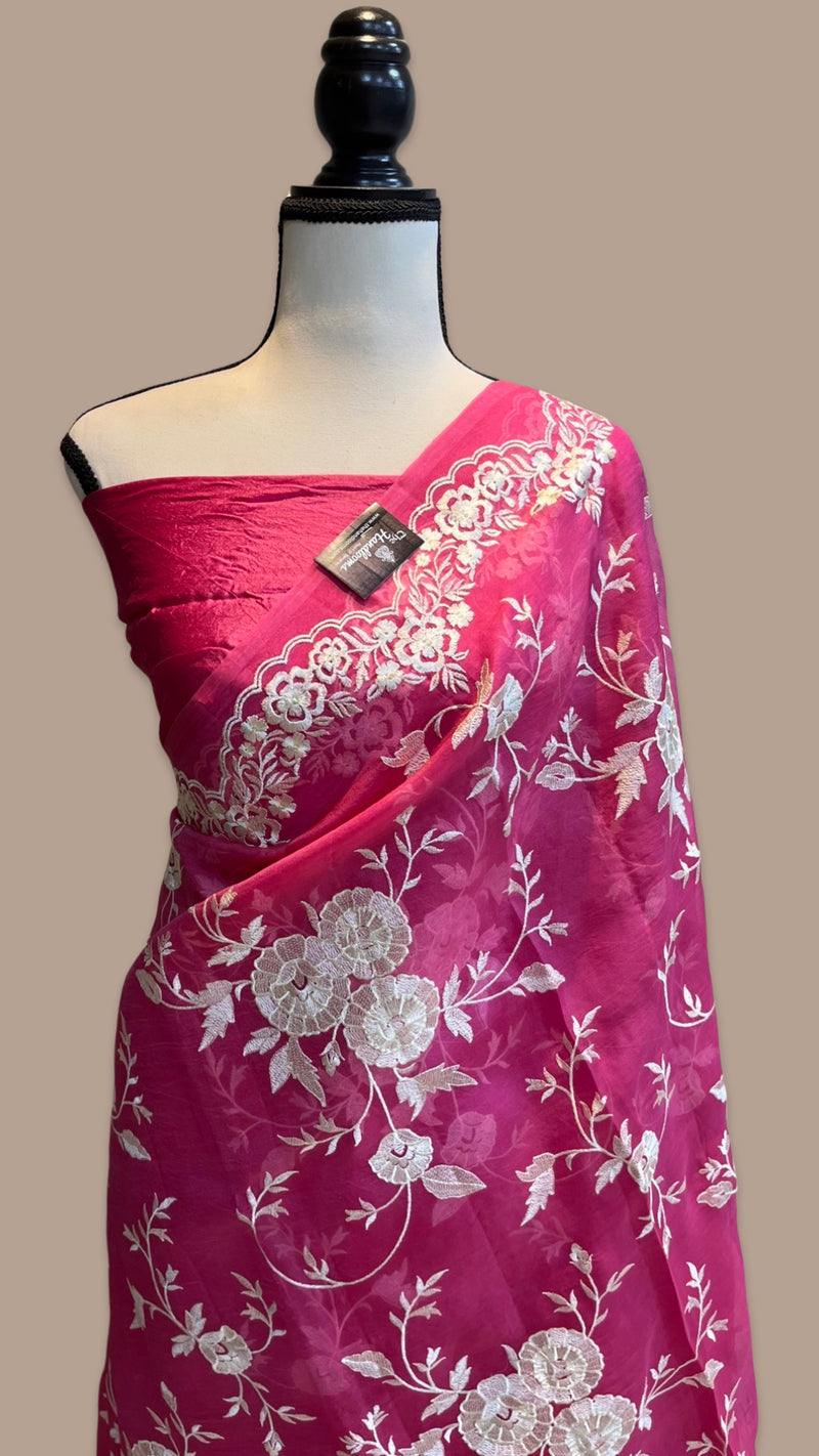 Pure Organza Chikankari Handloom Banarasi Saree - The Handlooms