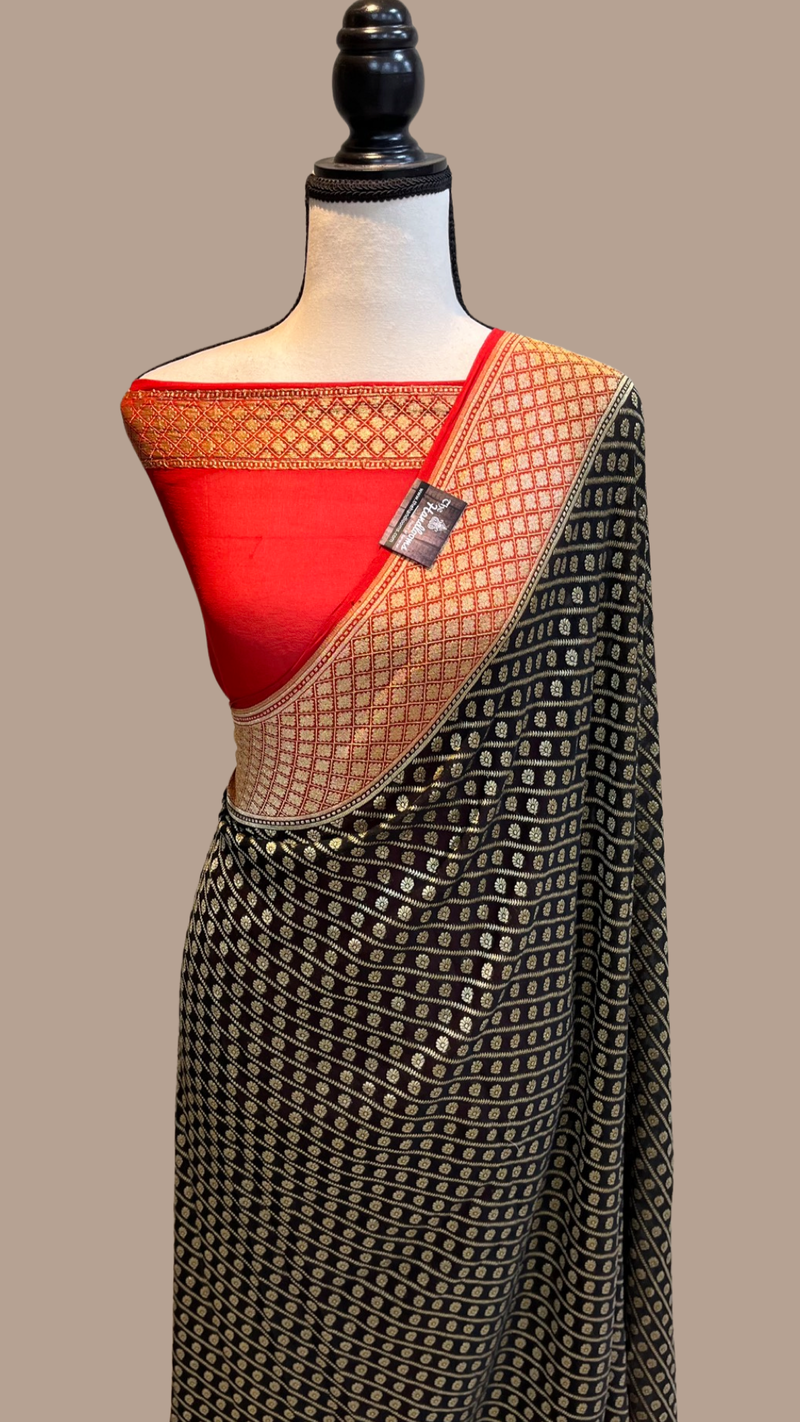 Khaddi Georgette Banarasi Saree -  Gold zari - The Handlooms