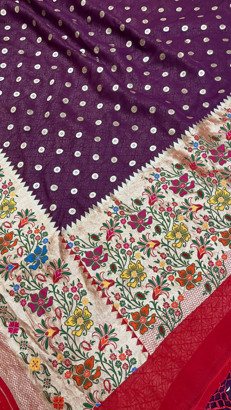 Khaddi Georgette Handloom Banarasi Saree - All over Jaal Work with meenakari - The Handlooms