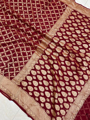 Khaddi Georgette Handloom Banarasi Saree - Gold Zari - The Handlooms