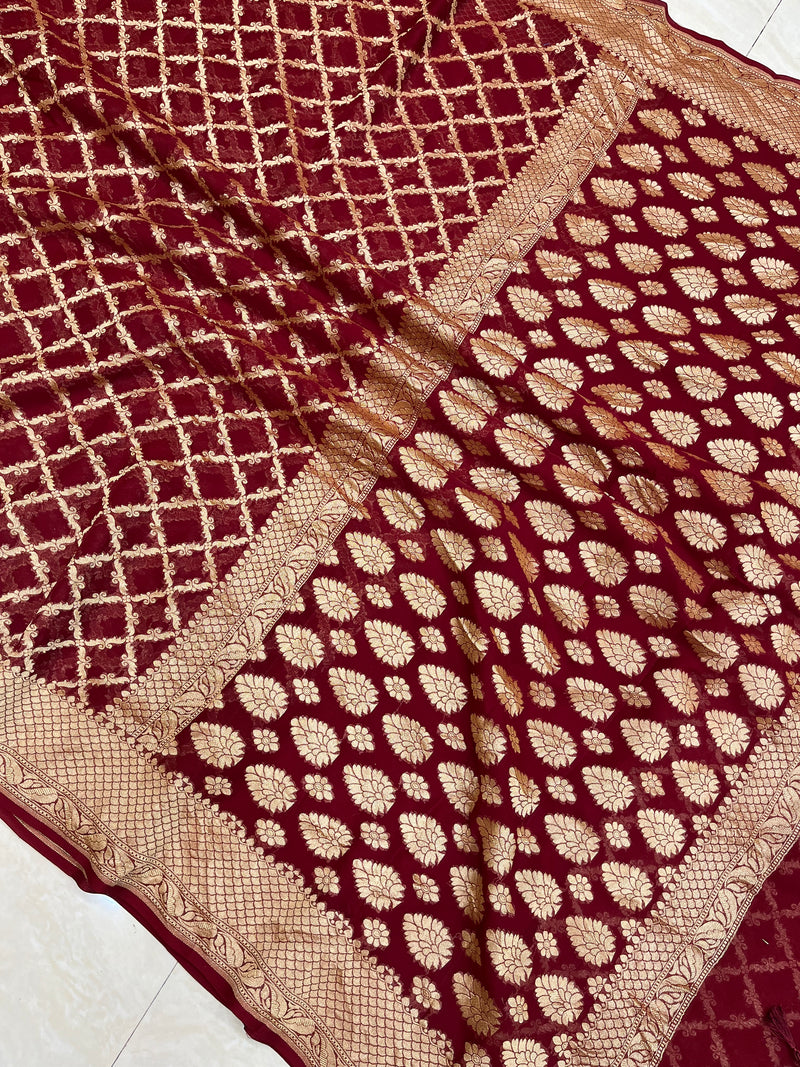 Khaddi Georgette Handloom Banarasi Saree - Gold Zari - The Handlooms