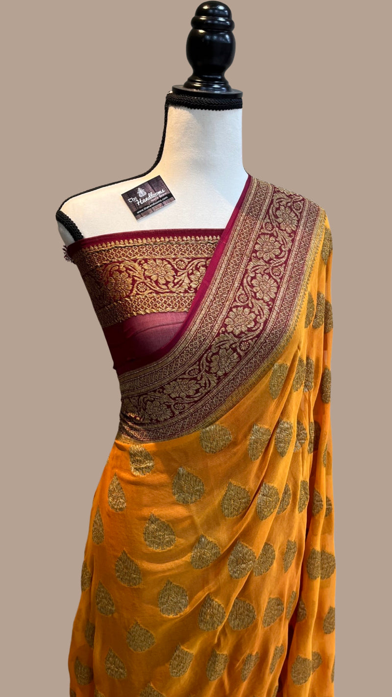 Dual Shade Khaddi Georgette Banarasi Saree -  Antique zari - The Handlooms