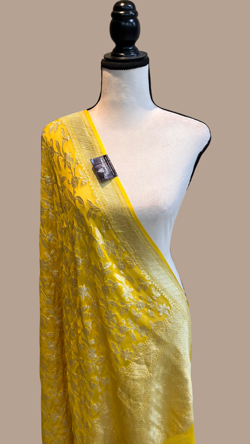 Pure Khaddi Georgette Dupatta - water zari - The Handlooms