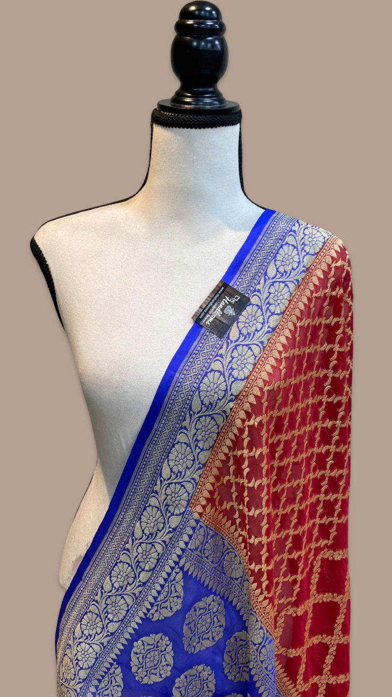 Pure Khaddi Georgette Dupatta - gold zari - The Handlooms